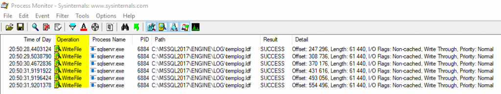 Expert SQL Server - Différences entre tables temporaires et variable table : ##temp, #temp, @temp... ou CTE ? - SQL Server  - ProcessMonitor_Result-1024x193